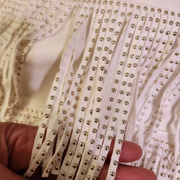 Blue B White Faux Leather Fringe Studded Mini Skirt size small - Picture 2 of 5